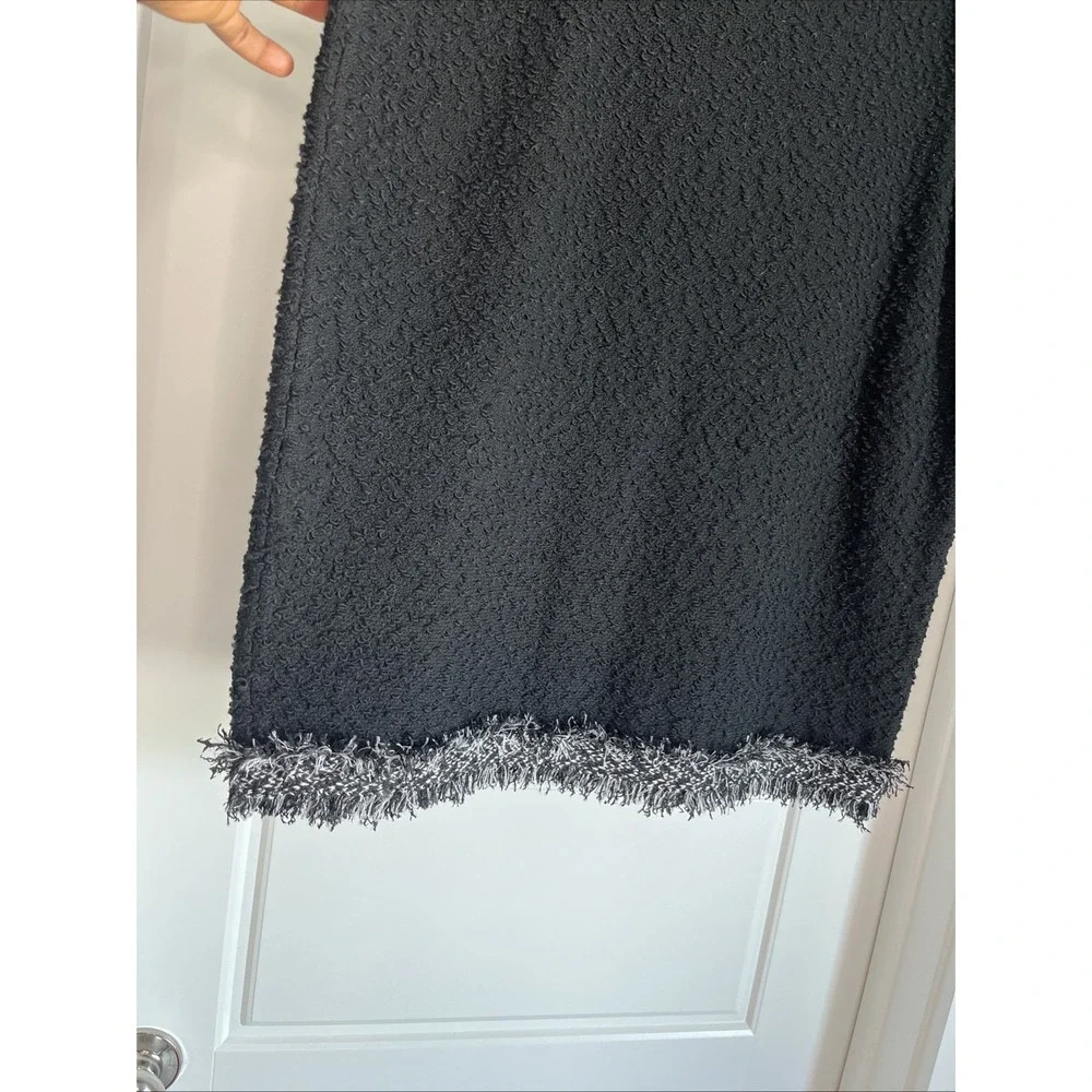 St John Knit Black Textured Wool Blend Pencil Skirt Size 16 Luxury